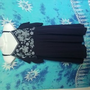 Savanna Jane Navy Blue Embroidered Cold Shoulder Dress Sz Small